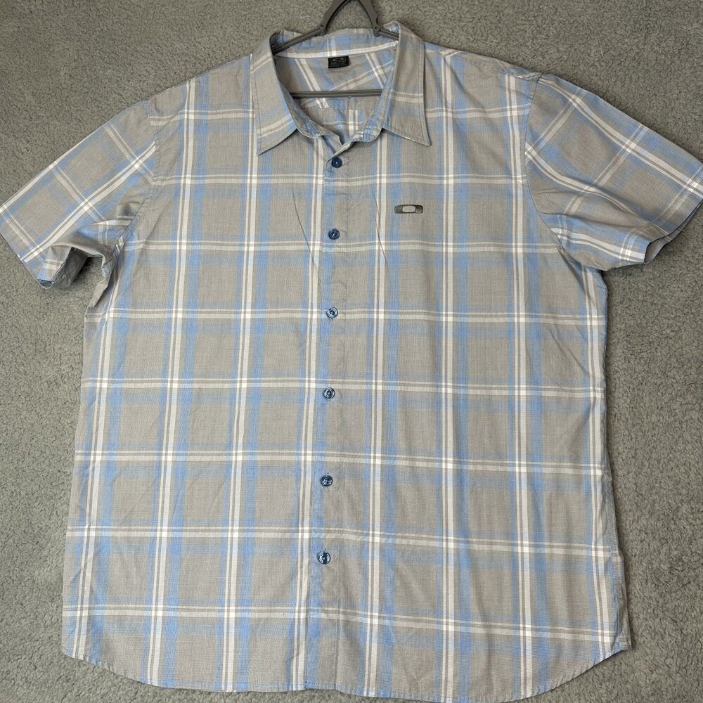 Oakley Blue Plaid Woven Cotton Button-Up Shirt XXL Short Sleeve